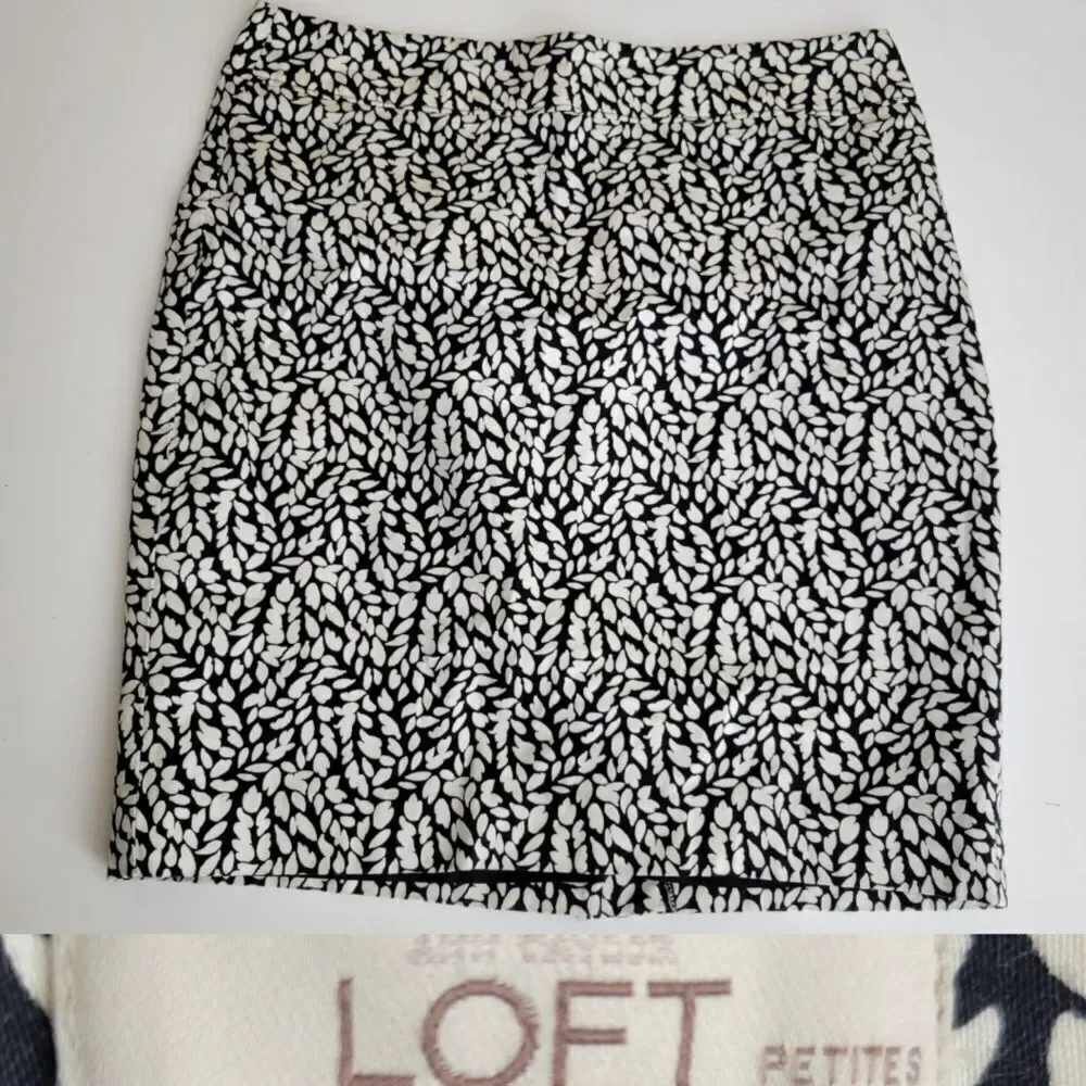 4P LOFT COTTON LINED BLACK & WHITE ZIP SKIRT 4 PETITE - Picture 1 of 11